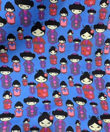 Japanese Geishas on Blue - Poly/Cotton Broadcloth Fabric