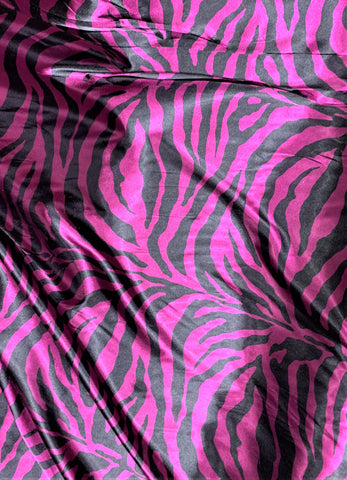 Magenta & Black Zebra Stripes - Faux Silk Charmeuse Satin Fabric
