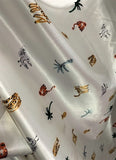 Animals & Plants on White - Faux Silk Charmeuse Satin Fabric