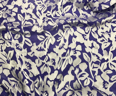 Iris Purple  Floral - Hand Dyed Burnout Devore Silk Satin