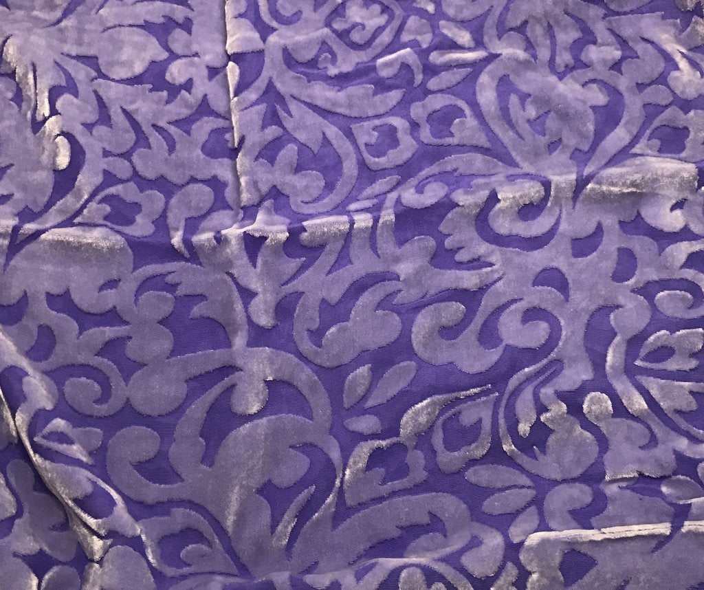 Iris Purple Scroll - Hand Dyed Burnout Silk Velvet
