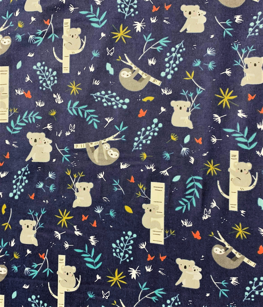 Sloths & Koalas on Navy - Joey - by Deena Rutter for Riley Blake Designs Cotton Flannel Fabric