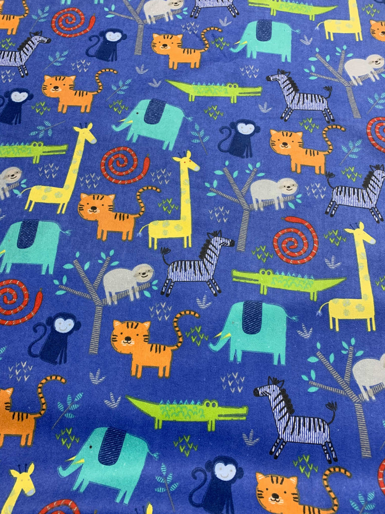 Jungle Animals on Blue - Riley Blake Cotton Flannel Fabric