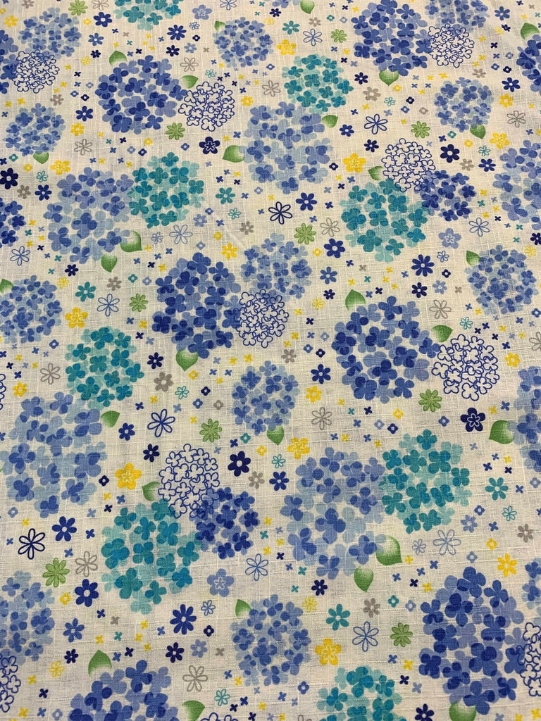 Blue Flower Bunches on White - Kokka Japan Cotton Dobby Fabric