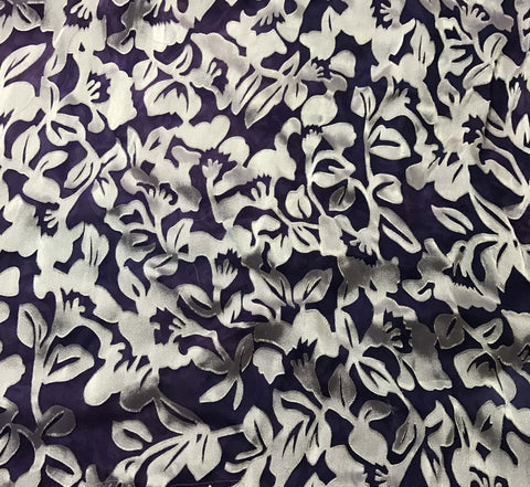 Lavender Purple Floral - Hand Dyed Burnout Devore Silk Satin