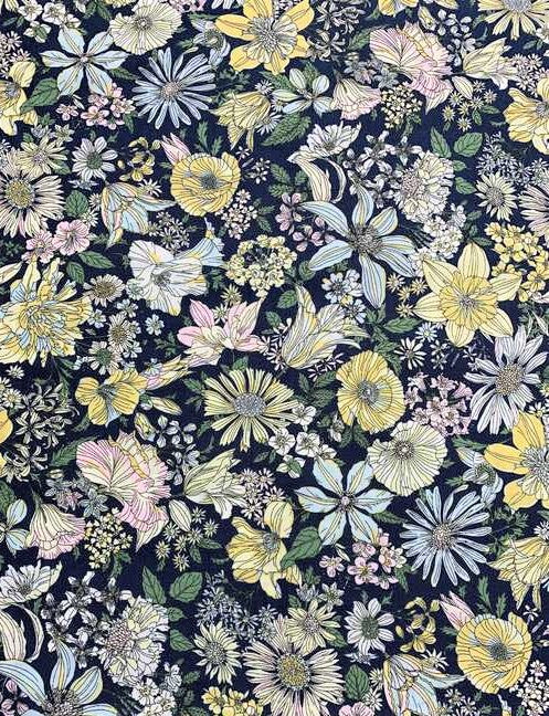 Yellow Blooms on Navy Floral - Memoire A Paris - Lecien Japan Cotton Fabric