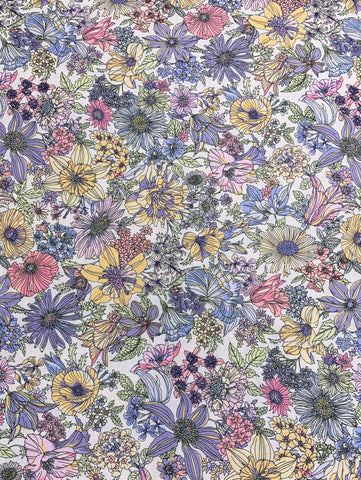 Yellow & Purple Blooms on Mint Floral - Memoire A Paris - Lecien Japan Cotton Fabric