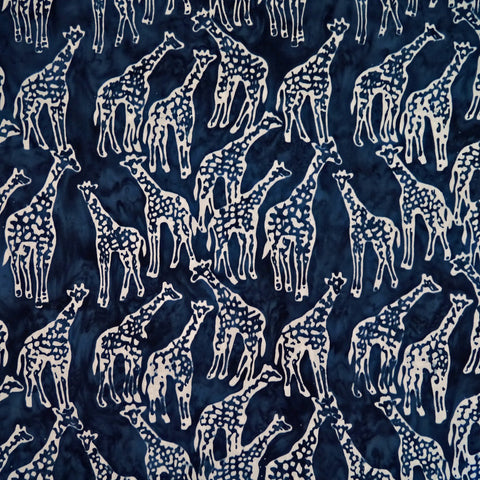 Lift Blue Giraffes Chameleon - Batik by Mirah Cotton Fabric