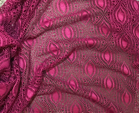 Magenta - Feather Eye Crochet Lace Fabric