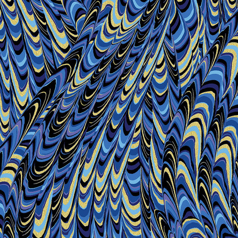 Marbled Butterfly Wings Blue & Metallic Gold - Kanvas Cotton Fabric