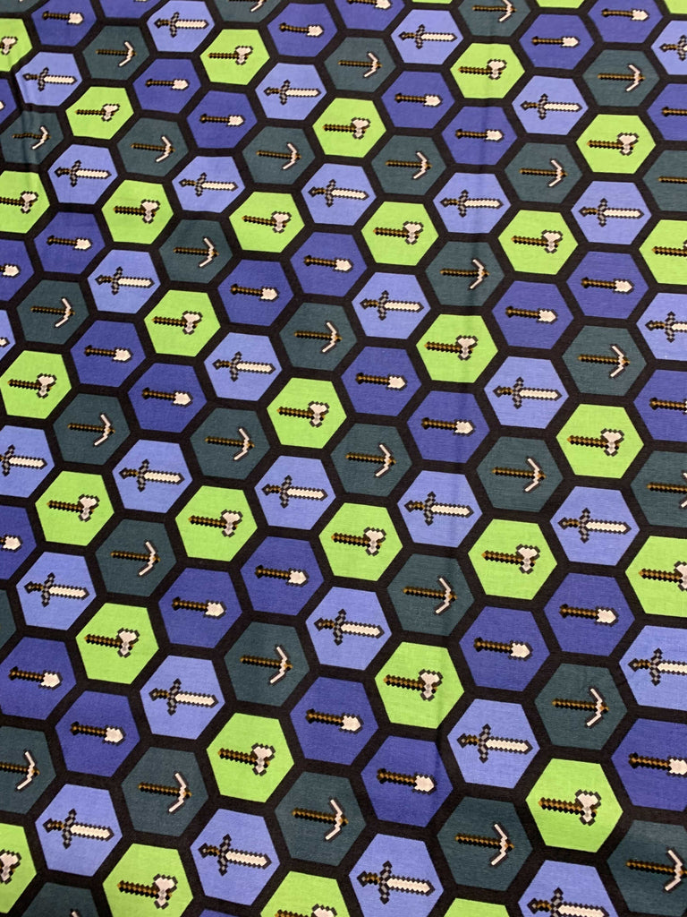 Minecraft Tools Multi Hexagons - Springs Creative Cotton Fabric
