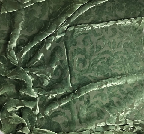 Moss Green Scroll - Hand Dyed Burnout Silk Velvet