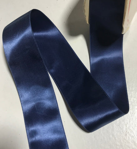 Navy Blue 1 1/2" Vintage Grayblock Double Faced Satin Ribbon