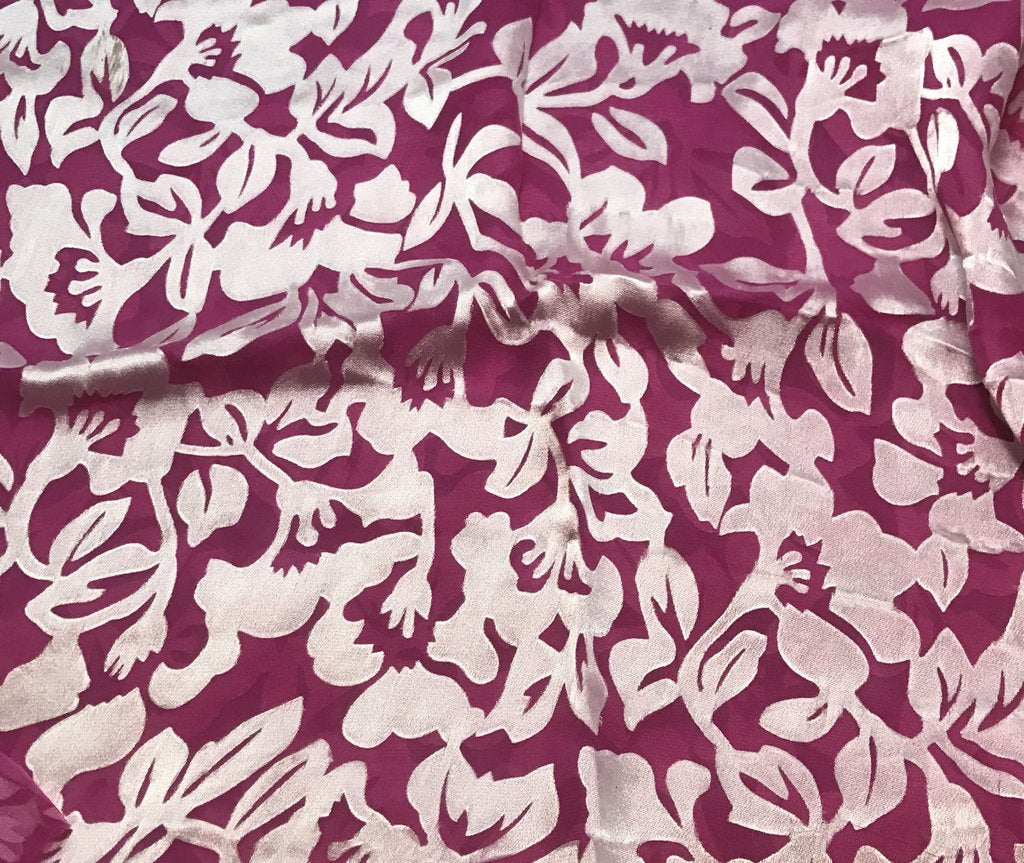 Orchid Pink Floral - Hand Dyed Burnout Devore Silk Satin