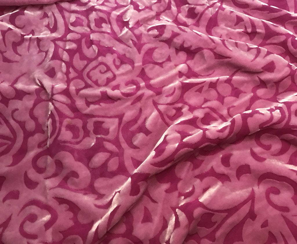 Orchid Pink Scroll - Hand Dyed Burnout Silk Velvet