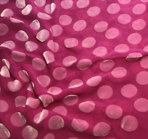 Orchid Pink Polka Dots - Hand Dyed Burnout Silk Velvet 18.5"x42" Remnant