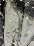 Black Floral Embroidered Organza Fabric