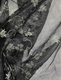 Black & Ivory Floral Embroidered Organza Fabric