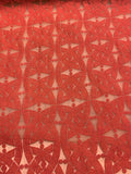 Coral Geometric Embroidered Organza Fabric