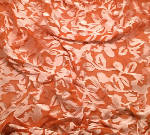 Peachy Orange Floral - Hand Dyed Burnout Devore Silk Satin