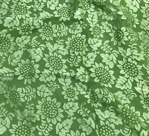 Pear Green Sunflowers Floral - Hand Dyed Burnout Devore Silk Satin