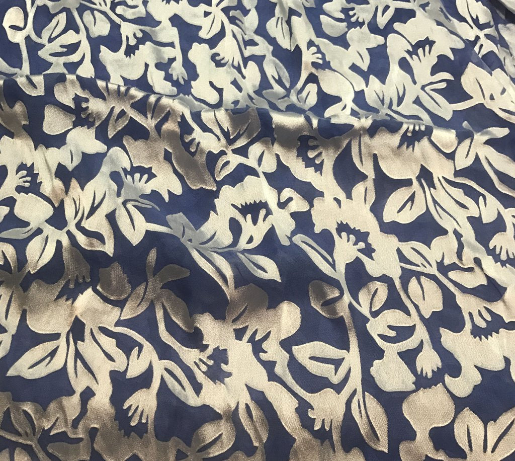 Periwinkle Blue Floral - Hand Dyed Burnout Devore Silk Satin