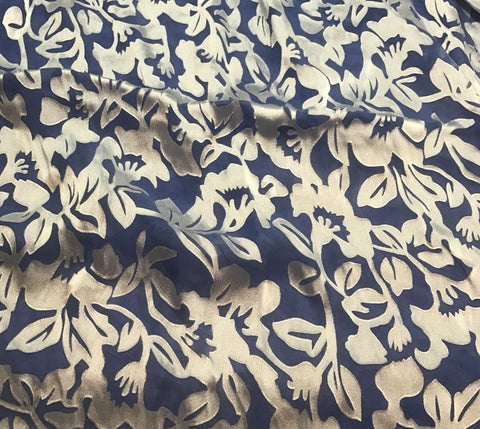 Periwinkle Blue Floral - Hand Dyed Burnout Devore Silk Satin
