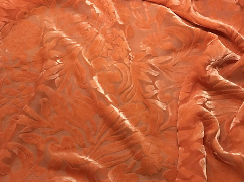 Persimmon Orange Floral - Hand Dyed Burnout Silk Velvet