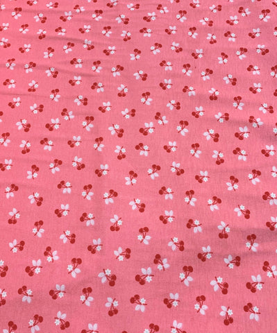 Calico Days Red Cherries on Pink - Lori Holt for Riley Blake Fabrics - Cotton Knit