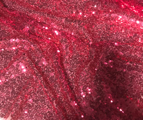 Raspberry Pink - Sequin Spangle Sewn on Mesh Fabric
