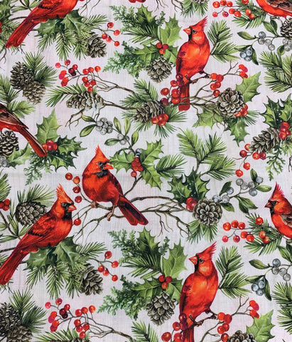 Cardinals Pale Gray/Multi - The Scarlet Feather - By Deborah Edwards for Northcott Studio Fabrics