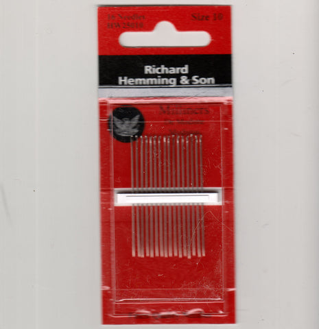 Richard Hemming Needles - Milliners Size 10 - Made in England