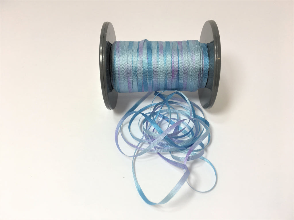 2mm Silk Ribbon Hand Dyed Sky Blue Turquoise & Lavender #13