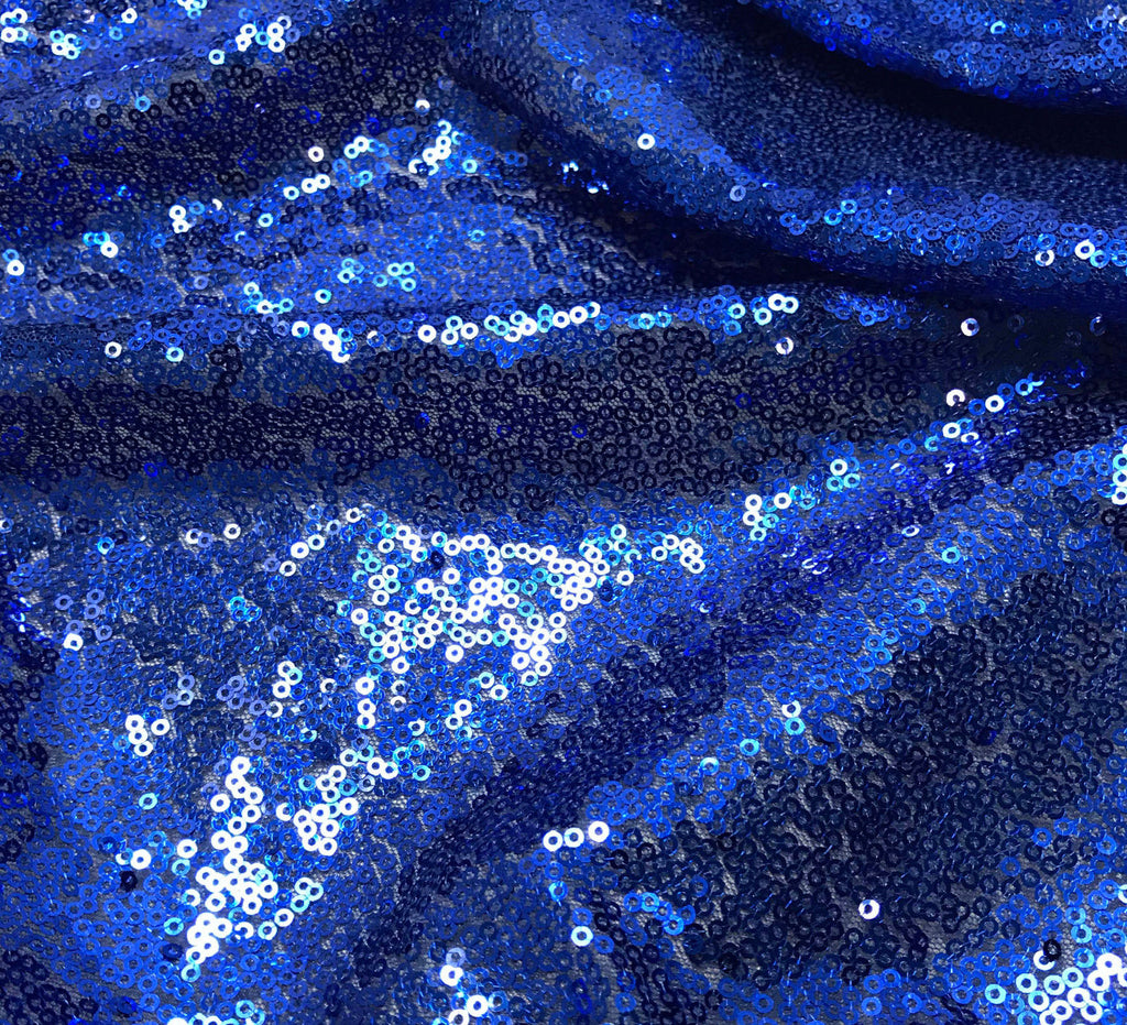 Royal Blue - Sequin Spangle Sewn on Mesh Fabric