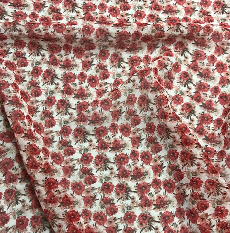 Red & White Floral - Polyester Chiffon Fabric