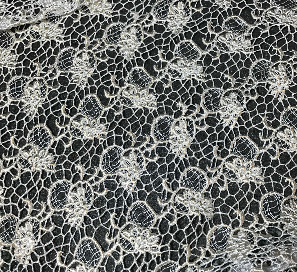 Ivory & Gold Fan Floral Lace Fabric