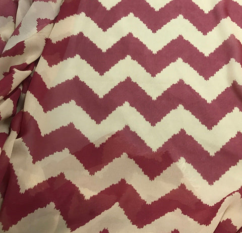 Red & Beige Chevron Zig Zag - Polyester Chiffon Fabric
