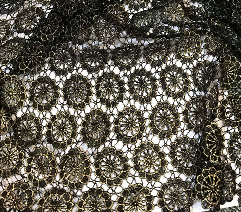 Black & Gold Floral Medallions Lace Fabric