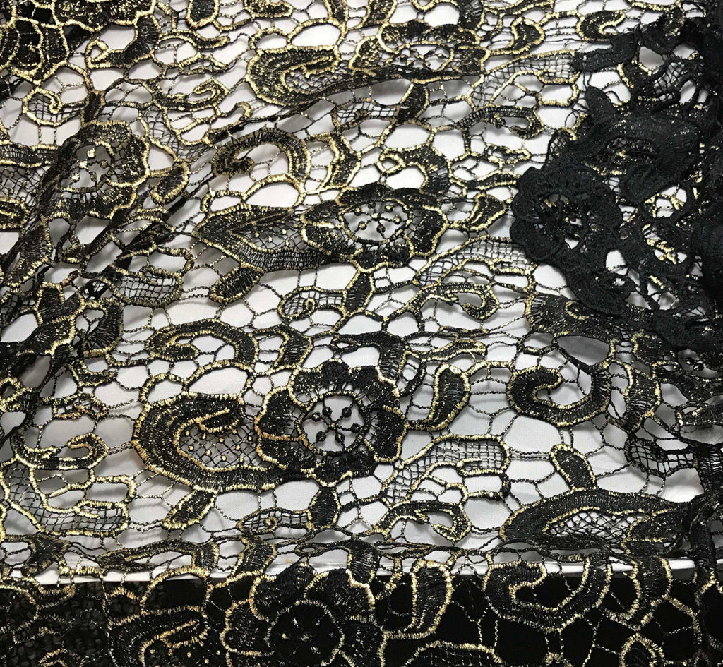 Black & Gold Flourish Floral Lace Fabric