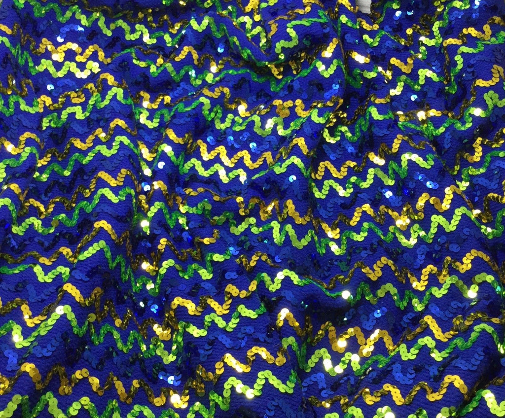 Royal Blue Metallic Zig Zag Sequin Poly Knit Fabric