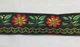 French Jacquard Ribbon - Red & Yellow Flowers (1-5/8" wide)
