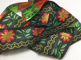 French Jacquard Ribbon - Red & Yellow Flowers (1-5/8" wide)
