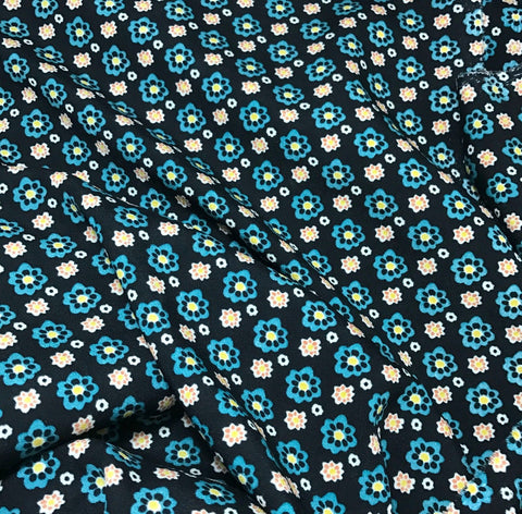 Teal Green Daisies - Crepe de Chine Fabric - 1-1/2 Yards x 58" Remnant
