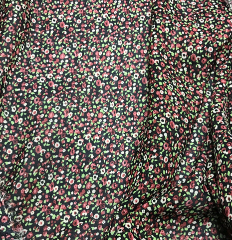 Little Burgundy Roses Floral - Polyester Chiffon Fabric