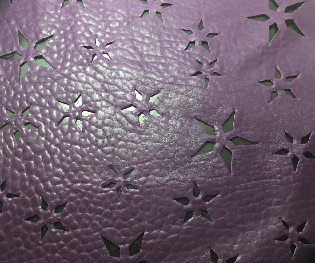 Laser Cut Star Floral Eggplant - Lambskin Leather