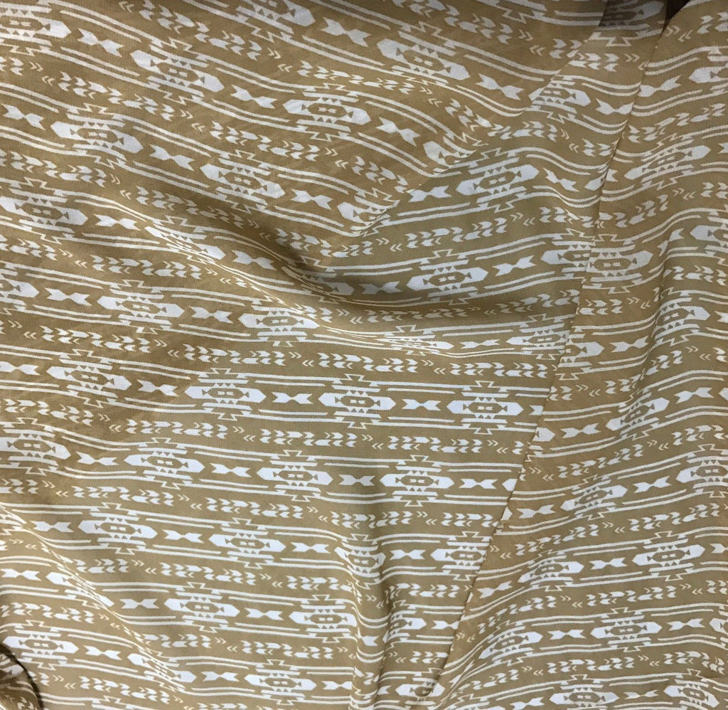 Beige & White Aztec Geometric - Polyester Chiffon Fabric