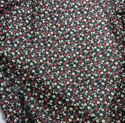 Red & Black Floral - Polyester Chiffon Fabric