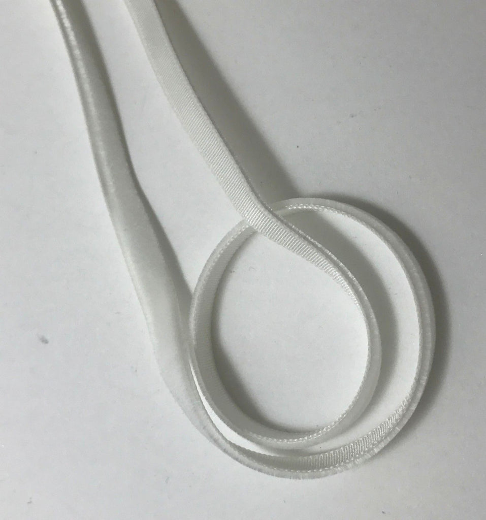 White Rayon Taffeta Back Velvet Ribbon (1/4" wide)