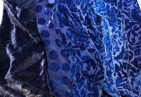 Sapphire Blue Sample Set - Hand Dyed Silk Velvet - 1/4 Yard x 45" Each
