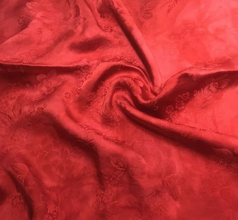 Scarlet Red Floral - Hand Dyed Silk Jacquard